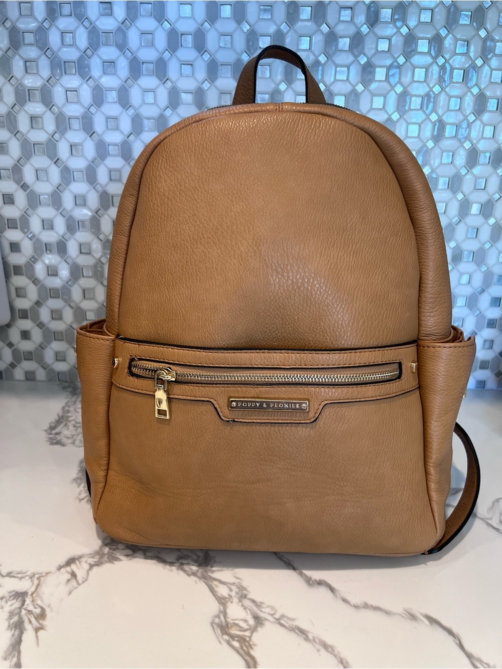Poppy And Peonies Brooklyn Backpack In camel Color